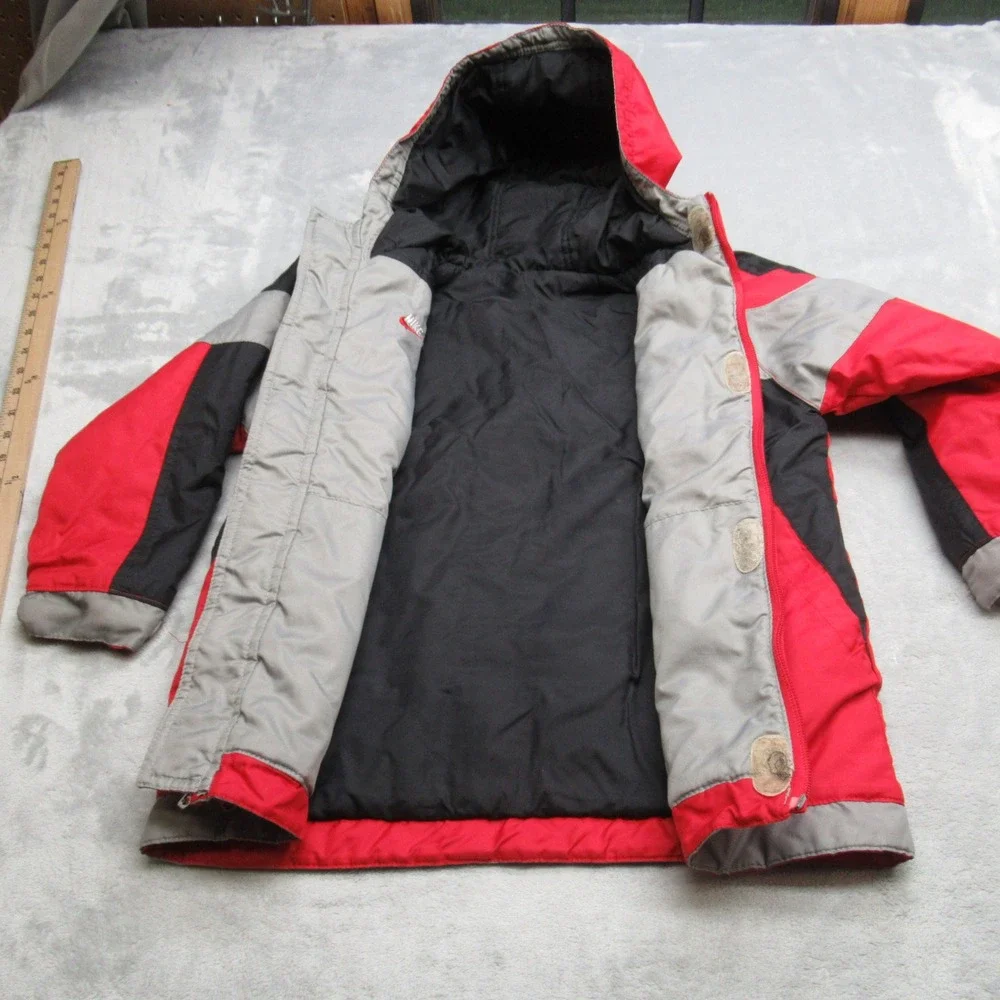 Vintage Nike Jacket Youth 6 Full Zip Red Black Reversible Hooded Full Zip Puffer